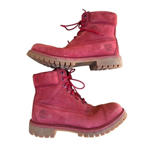 Timberland Men's Size 9M Premium 6" WP Red Nubuck Leather Work Hiking Boots - Picture 12 of 15